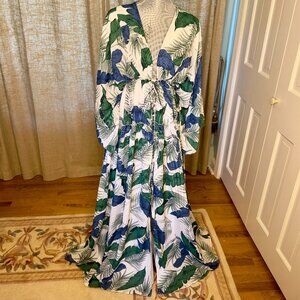 L-Atiste by Amy, Palm Print Kimono Sleeve Maxi Dress - Small